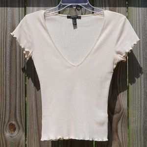 Forever 21 Peach Ruffled Hem V-Neck Crop Top Girly